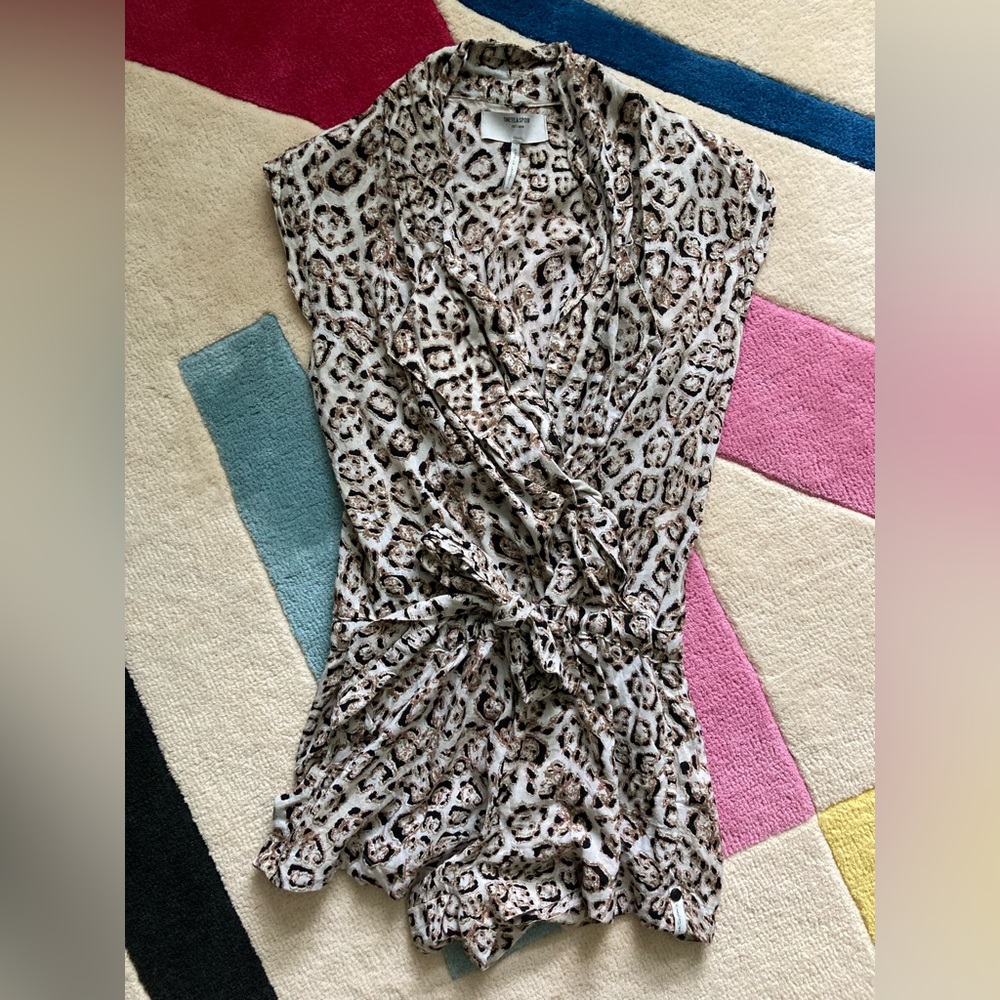 One Teaspoon Brooklyn Sleeveless Romper Jumpsuit XXS Stone Leopard Shorts